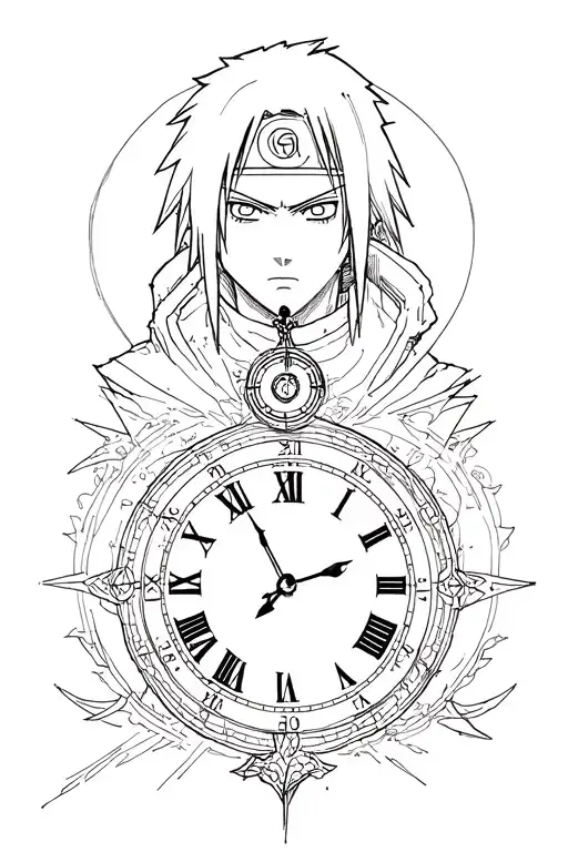 itachi uchiha with clock and illusion tattoo design idea