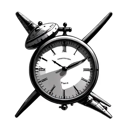 airplane top view inside a an analog clock tattoo design idea