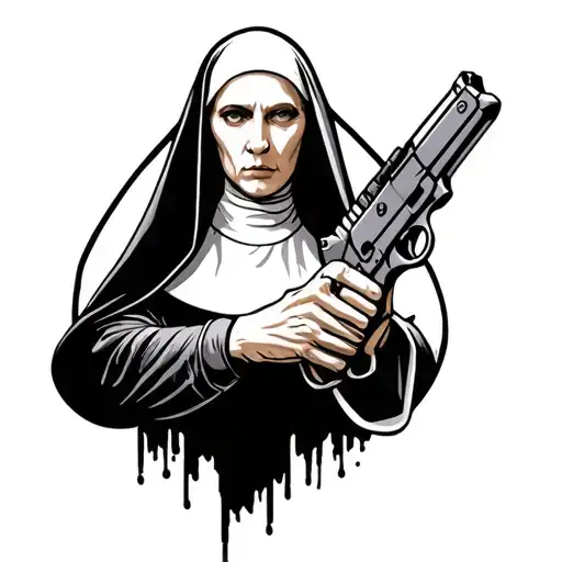 Nun with a gun in hand tattoo design idea