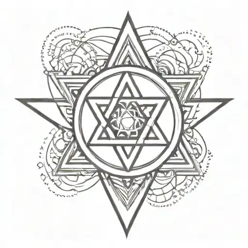 hexagram encompassed with a circle, symbolizing the anahata chakra in yoga and the Star of David, simple minimal line dr tattoo design idea