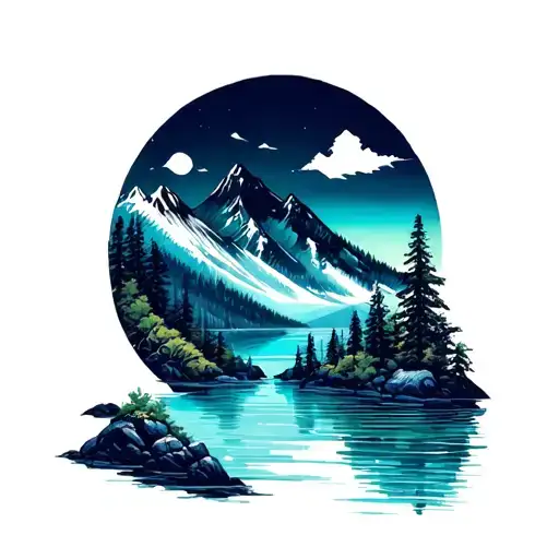 love for bluish rivers and valleys and mountains and blue green lakesb- minimal and elegant  tattoo design idea