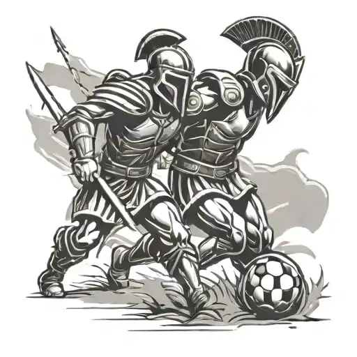 Spartans battling on the soccer field tattoo design idea