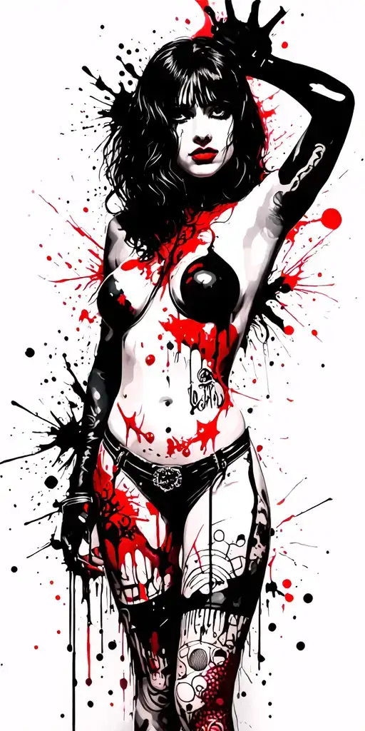 darkly alluring full nude goth girl rocking out tattoo design idea