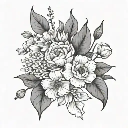 Lilly Lilli of the Valley Rose Poppy Gladiolus Morning Glory chrysanthemum Peony  tattoo design idea