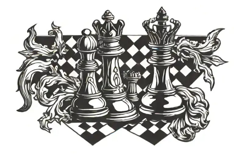 A tattoo design of two chess pieces, a king and queen, made entirely of bones to honor my parents' love for chess.   tattoo design idea