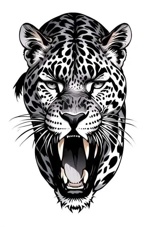 leopard aggressive growling facing right tattoo design idea