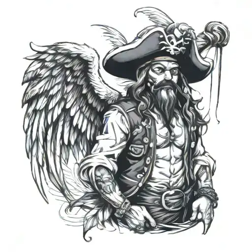 pirate, rum, straw hat, wings tattoo design idea