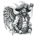 pirate, rum, straw hat, wings tattoo design idea