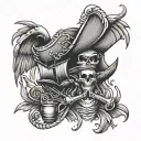 pirate, rum, straw hat, wings tattoo design idea