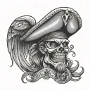 pirate, rum, straw hat, wings tattoo design idea
