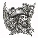 pirate, rum, straw hat, wings tattoo design idea