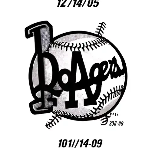 los angeles dodgers logo, baseball, the dates 12/14/05 and 01/14/09 tattoo design idea