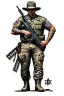 A powerful and elegant tattoo design combining veteran silhouette with intricate US army finance symbols tattoo design idea