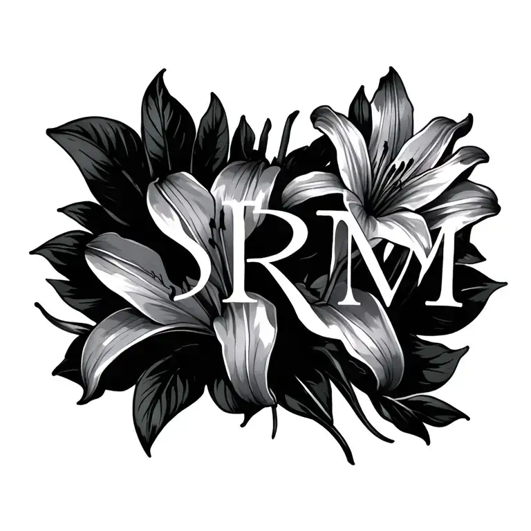 lilies with the letters S R M tattoo design idea