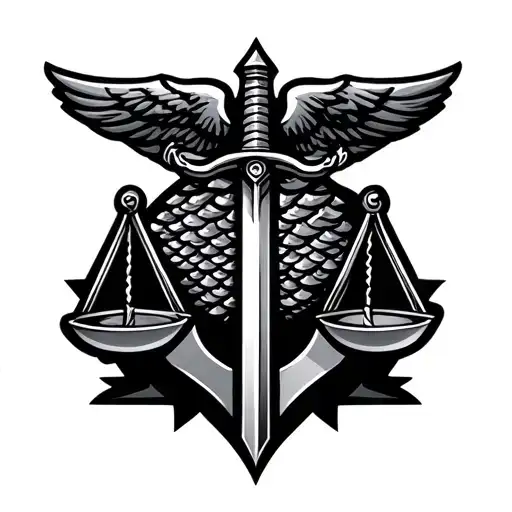 commando dagger with scales of justice tattoo design idea