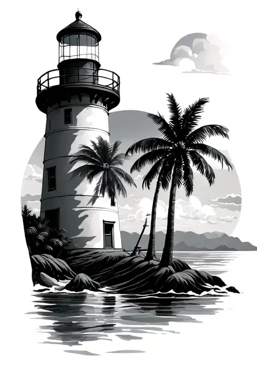 lighthouse with palm trees tattoo design idea