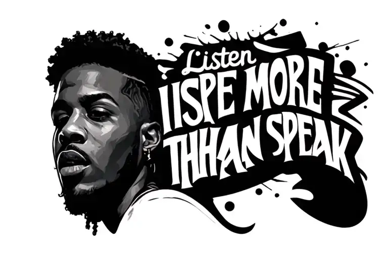 hip hop themed tattoo that's says listen more than you speak tattoo design idea