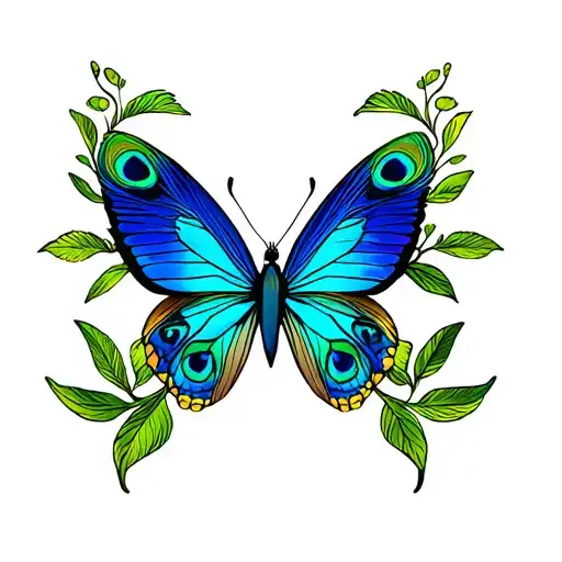 black opal and peacock butterfly and Carthamus Tinctorius Zanzibar tattoo design idea