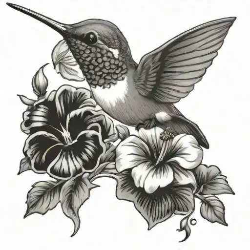 hummingbird with a pansy flower tattoo design idea