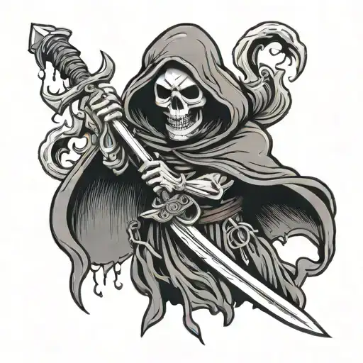 cute cartoon grim reaper holding sword tattoo design idea
