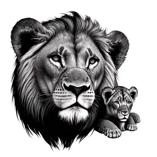 Mae lion with 2 cubs face only tattoo design idea