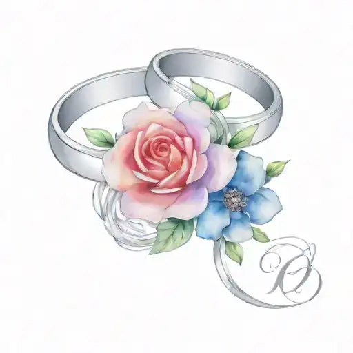 wedding date silver wedding rings flowers intertwined tattoo design idea