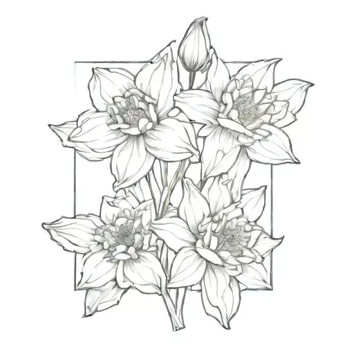 chrysanthemum and Narcissus flower intertwined with soul sisters in the stem tattoo design idea