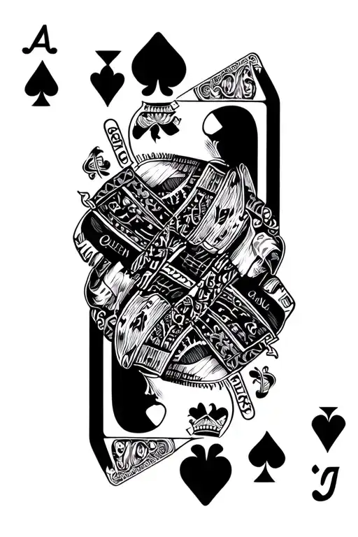ace ten king queen jack card playing hand tattoo design idea
