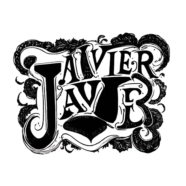 "Javier" lettering style likely unreadable tattoo design idea