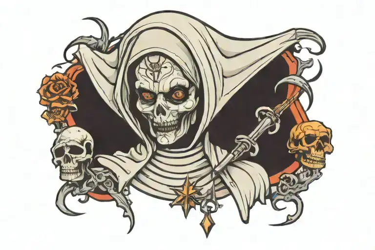 Spooky evil nun with biker tattoo design idea