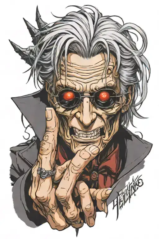 Allucard hellsing face and hand tattoo with the main phrase tattoo design idea