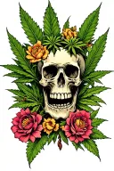 weed palm tree skull surrounded tattoo design idea