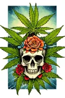 weed palm tree skull surrounded tattoo design idea