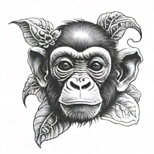 baby monkey and cow face tattoo design idea