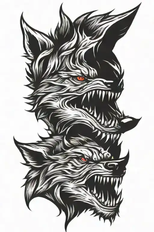 Evil wolf head tattoo design idea