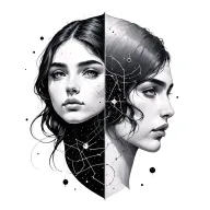 gemini and tourus constellation merged together, minimilistic line art  tattoo design idea