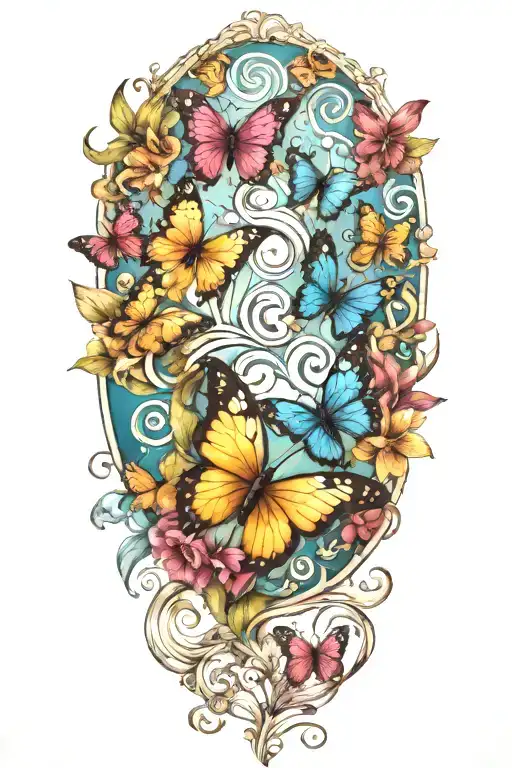 Carmen name with butterflies and swirls ocean tattoo design idea