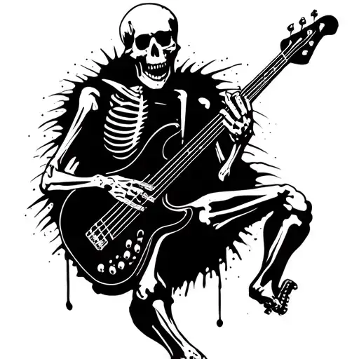 skeleton playing bass guitar tattoo design idea