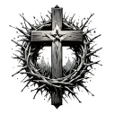 cross with empty tomb and crown of thorns tattoo design idea