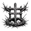 cross with empty tomb and crown of thorns tattoo design idea