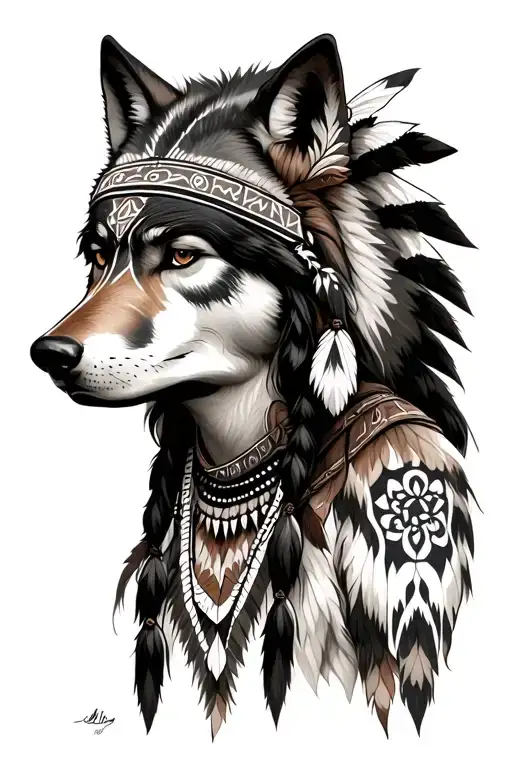 blackfoot indian with wolf tattoo design idea