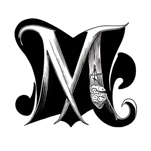 letter m with Pisces and libra sign  tattoo design idea