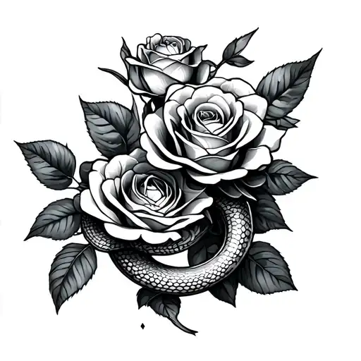 Snake Roses tattoo design idea