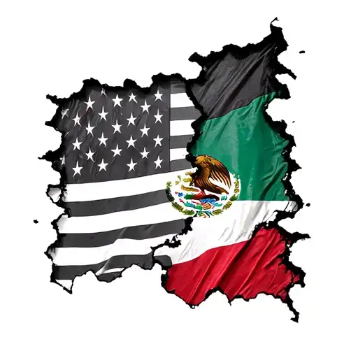 draw a picture of the US flag where the Polish and Mexican flags can be seen through rips or tears in the US flag tattoo design idea