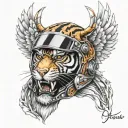 tiger head with jet motorcycle helmet and angel wings tattoo design idea