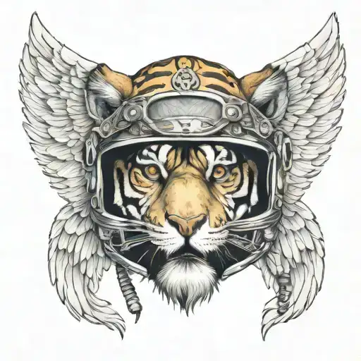 tiger head with jet motorcycle helmet and angel wings tattoo design idea