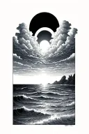 sunrise with a halo of clouds over the ocean tattoo design idea