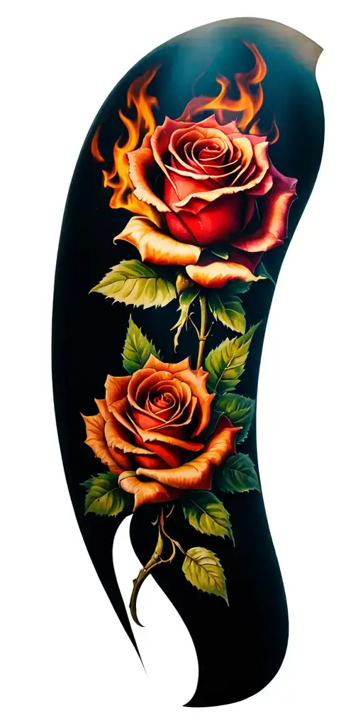 Fires and roses tattoo design idea