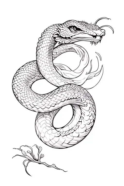 Snake and details of Japanese or Chinese themes tattoo design idea