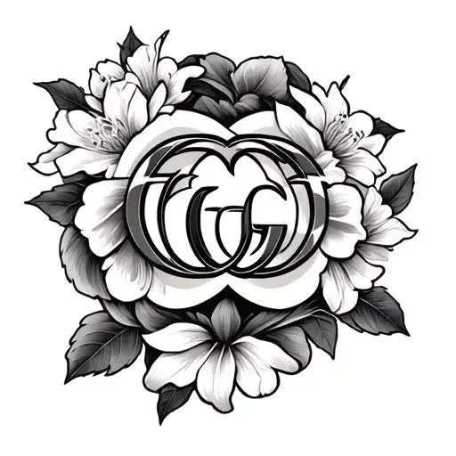 A leo symbol intertwined with a jasmine flower and gucci logo tattoo design idea